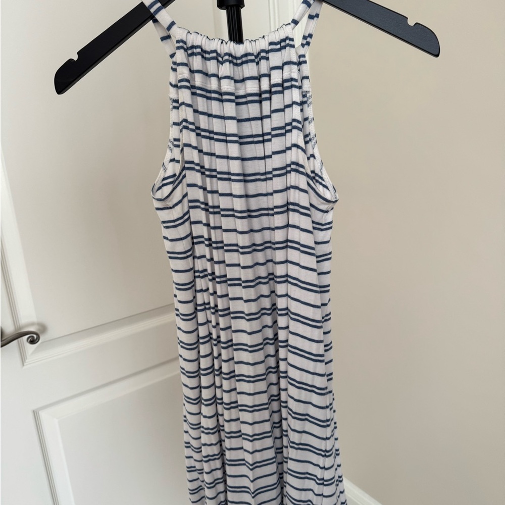 CAbi Blue and White Striped Top